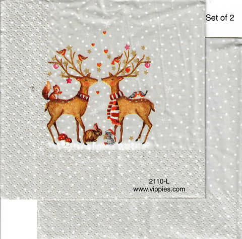 C-2110-L-S Set of 2 Two Deer Hearts Napkin for Decoupage