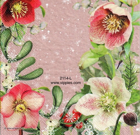 C-2114-L Holiday Pink Floral Napkin for Decoupage