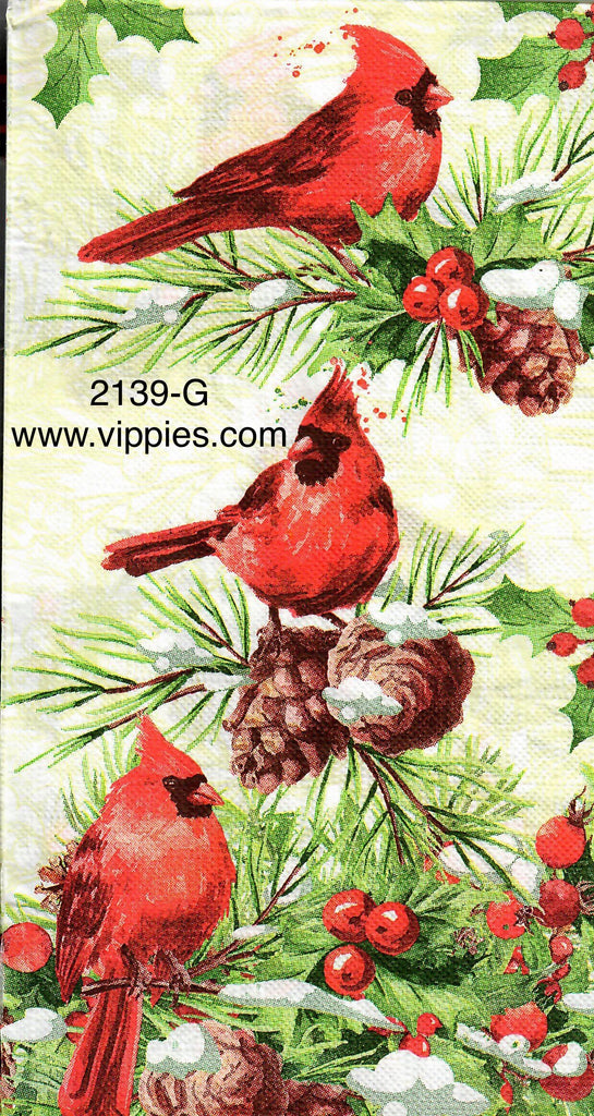 C-2139-G Cardinals Pine Cones Berries Guest Napkin for Decoupage