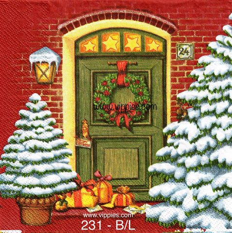 C-231 Christmas Door Window Napkin for Decoupage