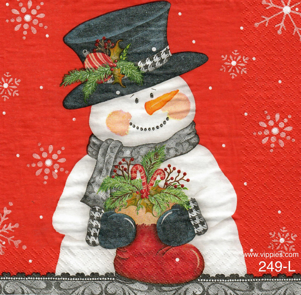 C-239 Snowman w Red Boot Napkin for Decoupage