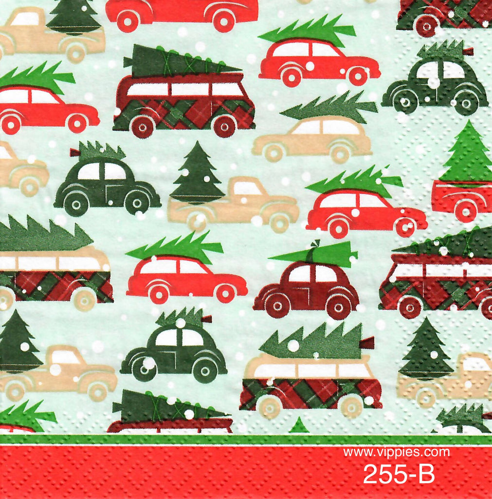 C-255 Cars and Christmas Trees Napkin for Decoupage