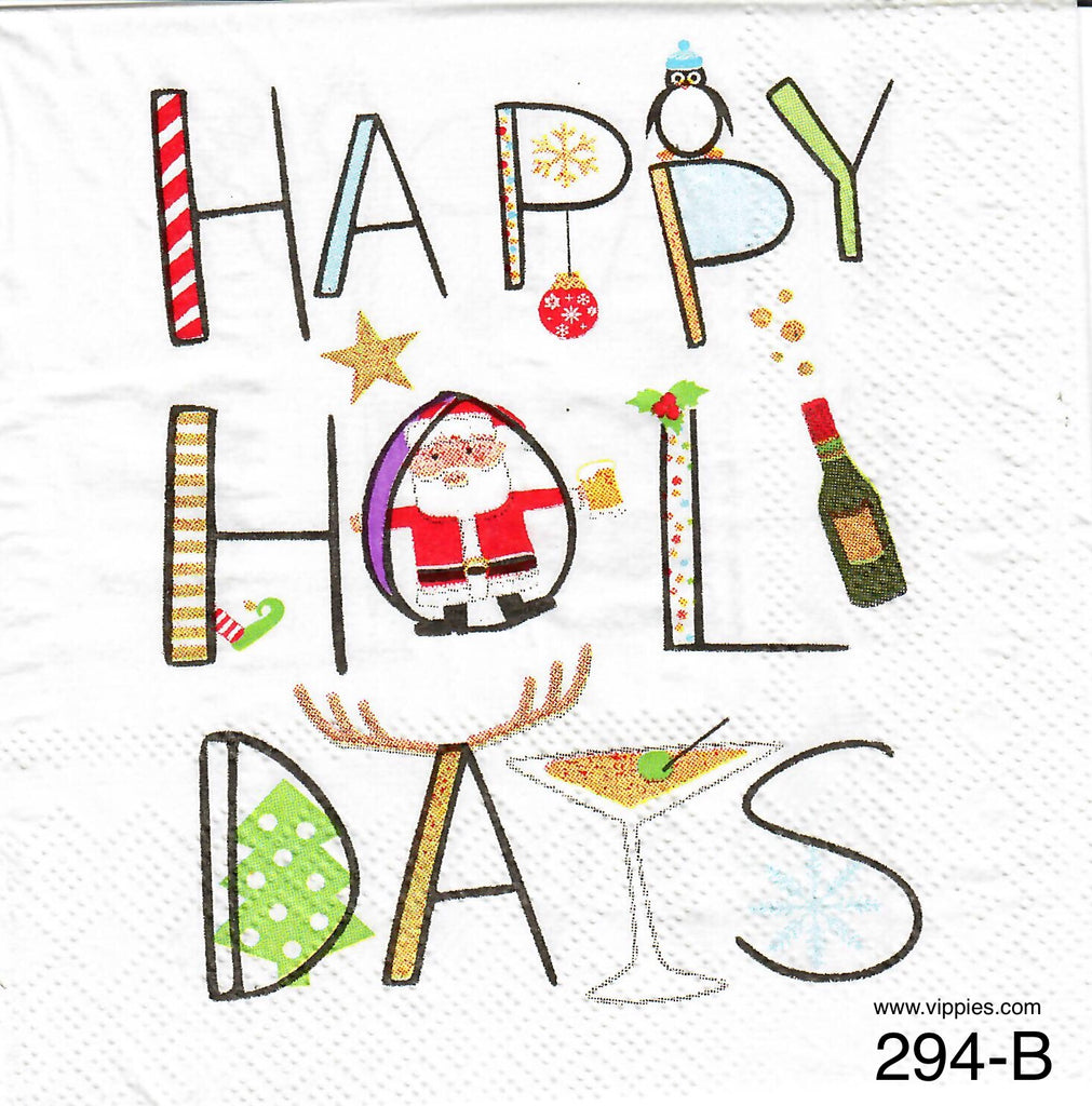 C-294 Happy Holidays Wine Napkin for Decoupage