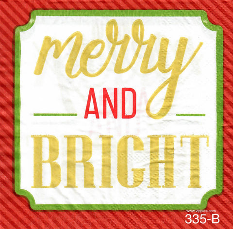 C-335 Merry and Bright Words Napkin for Decoupage