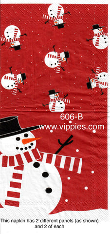 C-606 Snowman Red Background Napkin for Decoupage
