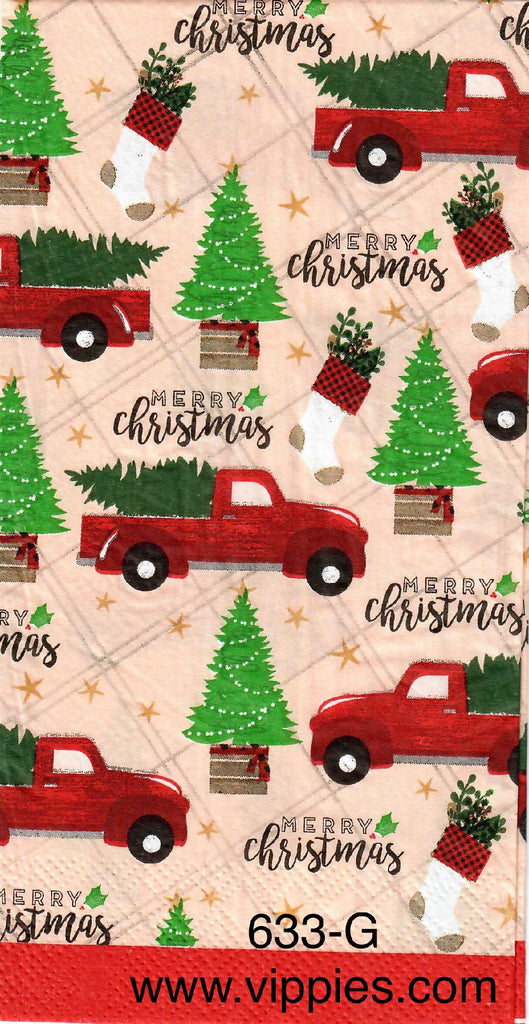 C-633 Red Truck with Trees Guest Napkin for Decoupage