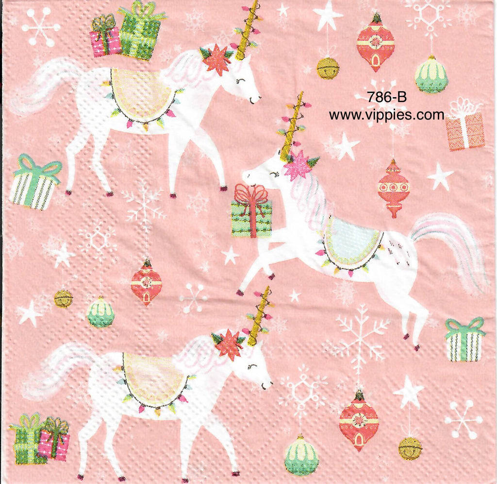 C-786 Pink Christmas Unicorns Napkin for Decoupage