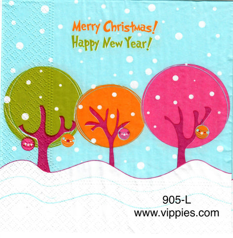 C-905 Merry Happy Cartoon Trees Napkin for Decoupage