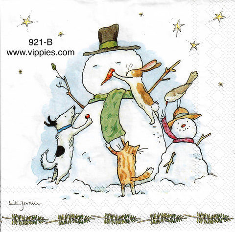 C-921 Snowman Animal Friends Napkin for Decoupage