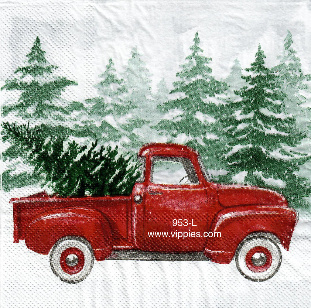 C-953 Red Pickup By Trees Napkin for Decoupage
