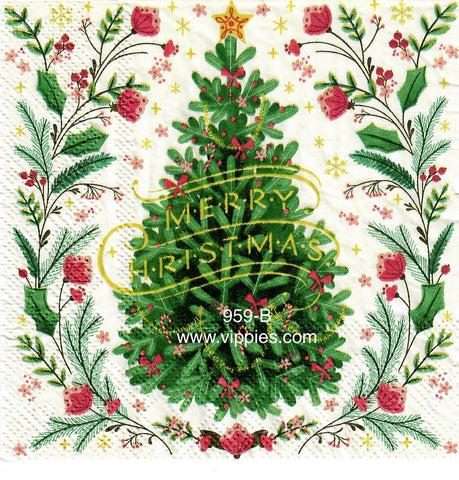 C-959 Floral Christmas Tree Napkin for Decoupage
