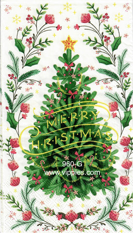 C-960 Floral Christmas Tree Guest Napkin for Decoupage