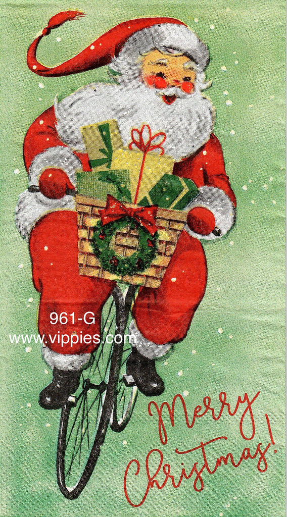 C-961 50's Santa on Bike Guest Napkin for Decoupage
