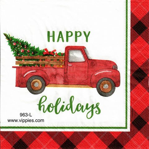 C-963 Red Pickup H Holiday Napkin for Decoupage