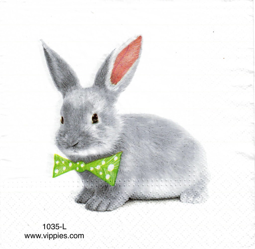 EAST-1035-L Gray Bunny Bowtie Napkin for Decoupage