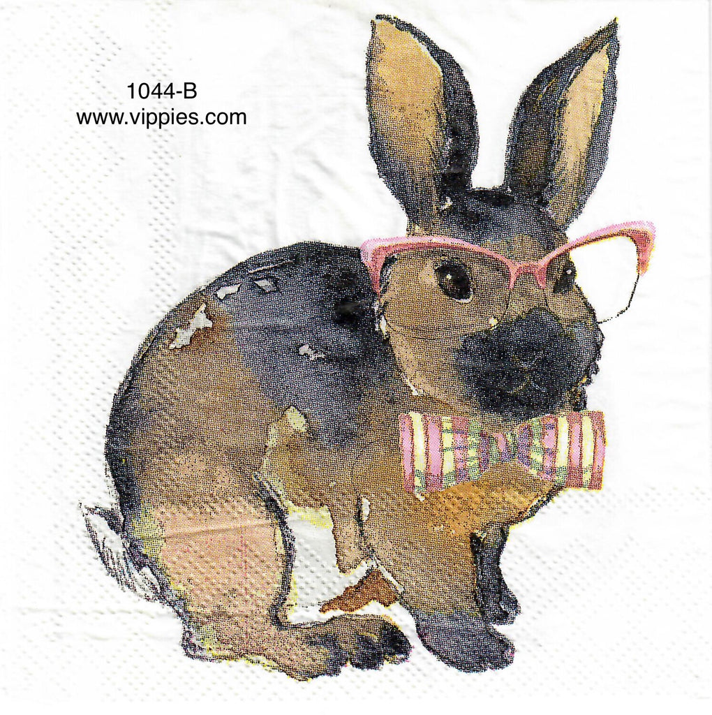 EAST-1044 Pink Bowtie Bunny Glasses Napkin for Decoupage