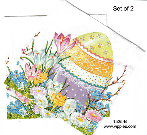 EAST-1525-B-S Set of 2 Large Easter Egg Flowers Beverage Napkins for Decoupage