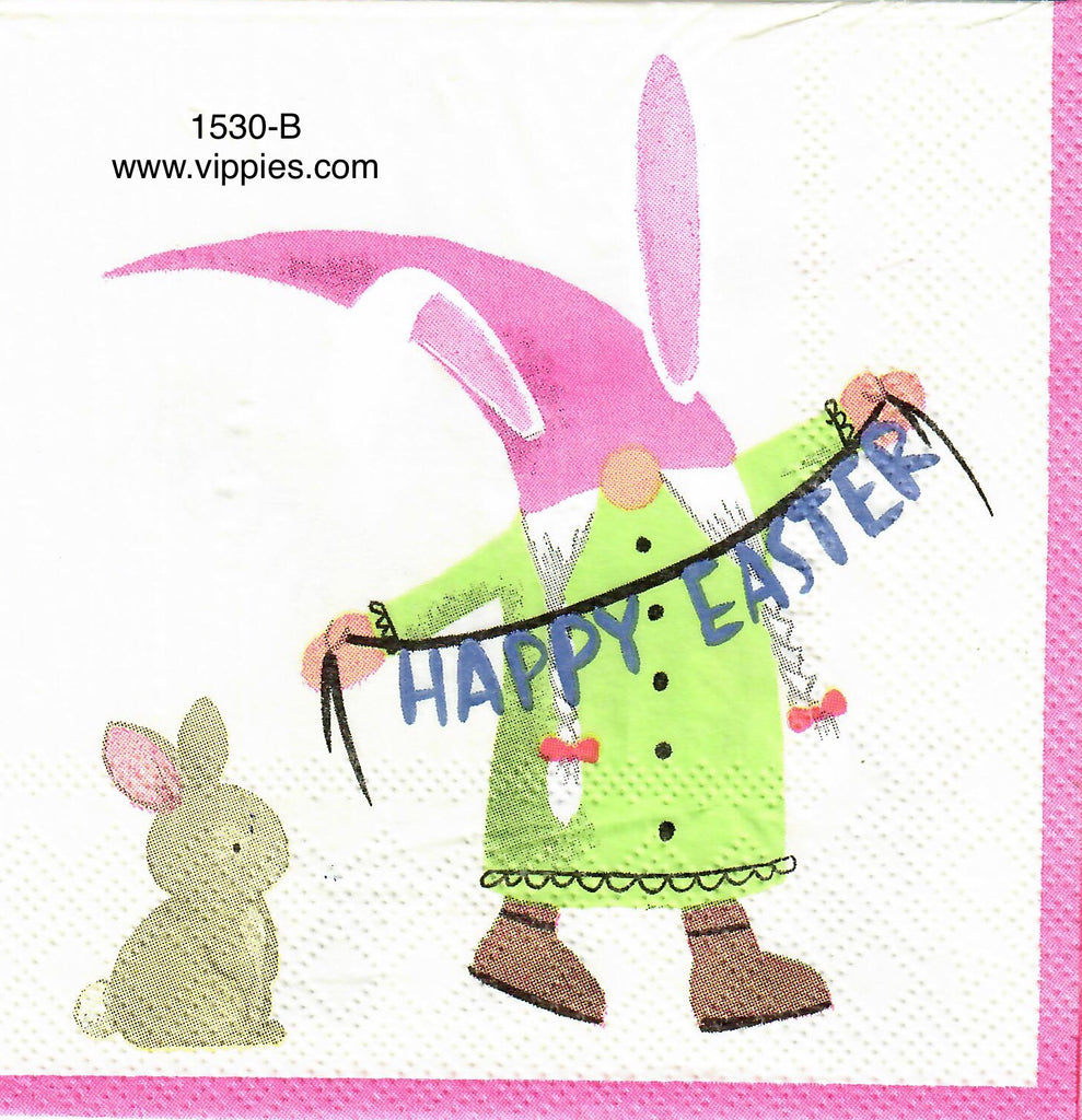 EAST-1530 Gnome Happy Easter Banner Napkin for Decoupage