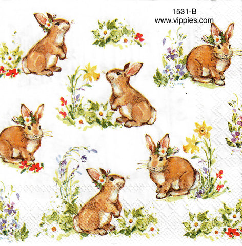 EAST-1531 Sweet Bunnies Flowers Napkin for Decoupage