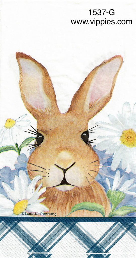 EAST-1537-G Brown Bunny Blue Plaid Guest Napkin for Decoupage