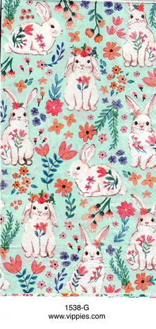 EAST-1538-G Bunnies Flowers on Blue Guest Napkin for Decoupage