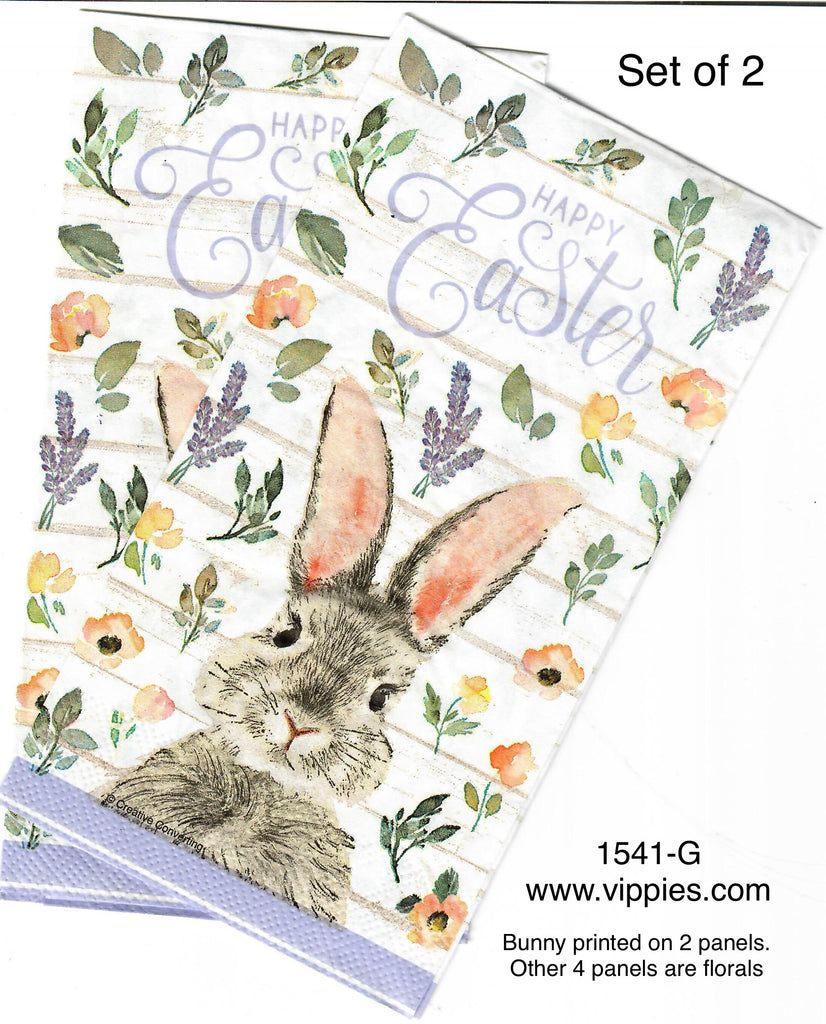 EAST-1541-G-S Set of 2 Bunny Plank Happy Easter Guest Napkins for Decoupage