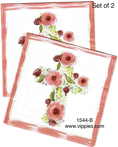 EAST-1544-B-S Set of 2 Floral Cross Napkins for Decoupage
