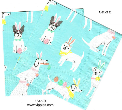 EAST-1545-B-S Set of 2 White Bunny Dogs Napkins for Decoupage