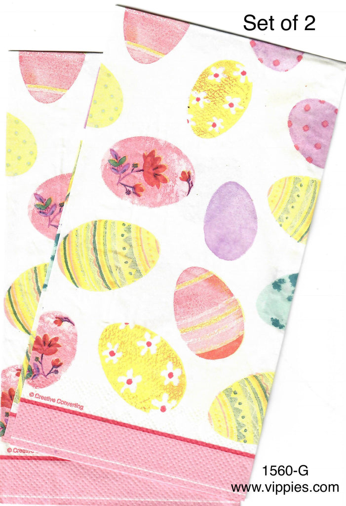 EAST-1560-G-S Set of 2 Pastel Eggs Pink Border Guest Napkins for Decoupage