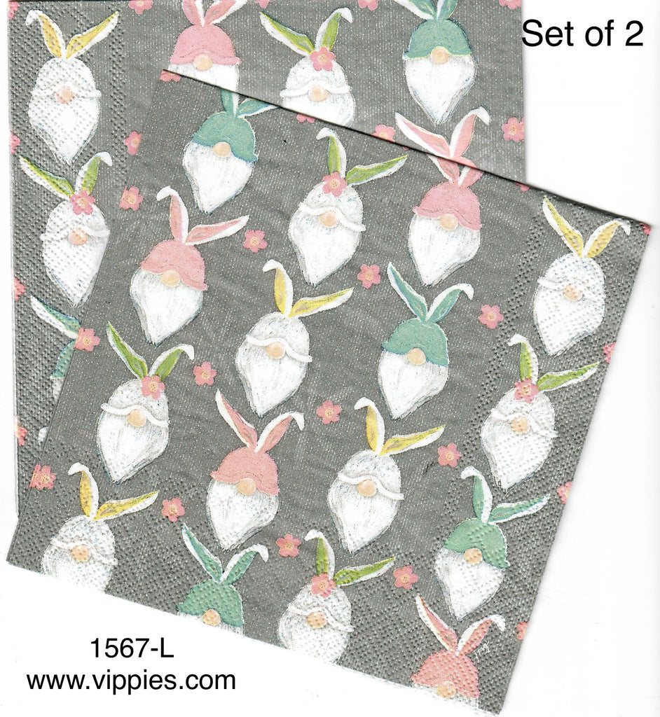 EAST-1567-L-S Set of 2 Gnomes Bunny Ears Napkins for Decoupage