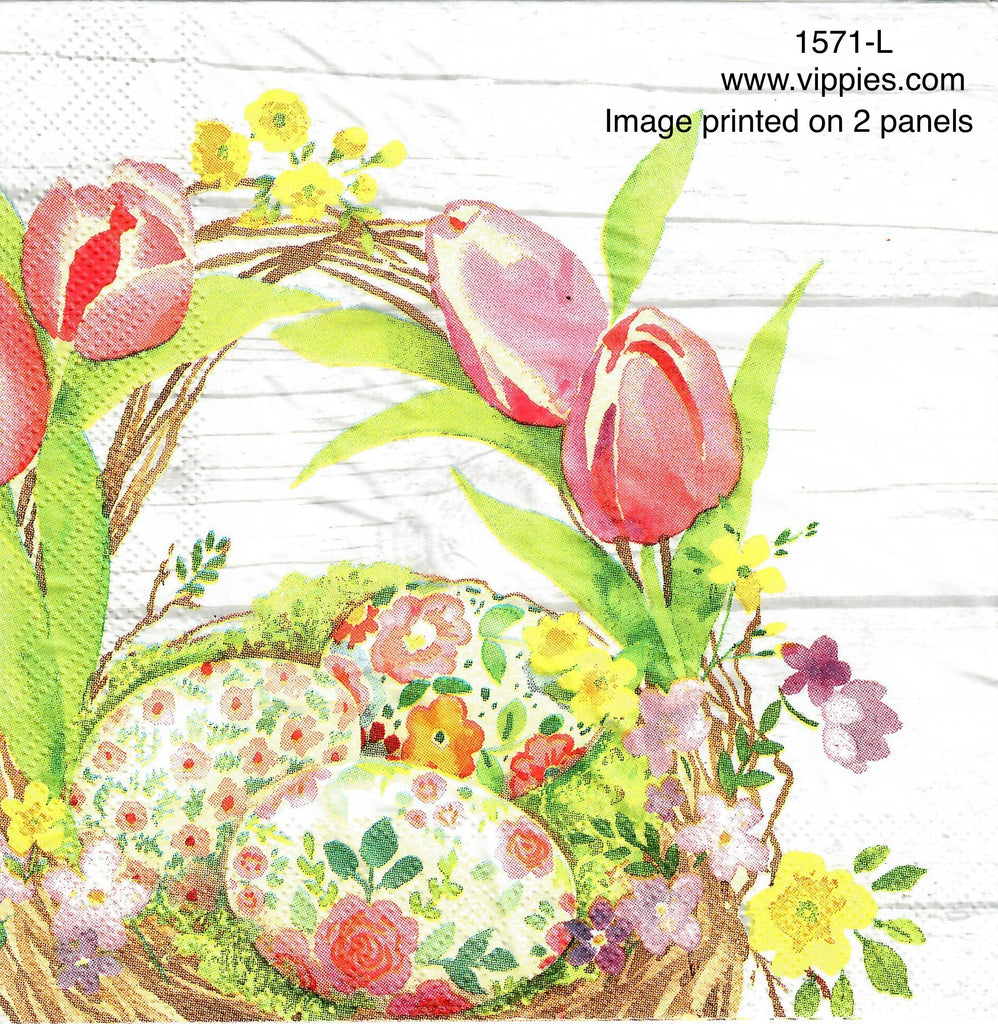 EAST-1571-L Egg Basket Tulips Napkin for Decoupage