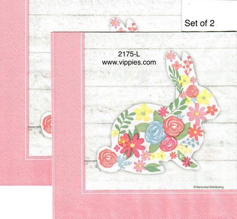 EAST-2175-L-S Set of 2 Bunny Planks Pink Border Luncheon Napkins for Decoupage