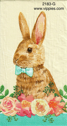 EAST-2183-G Brown Bunny Blue Border Guest Napkin for Decoupage