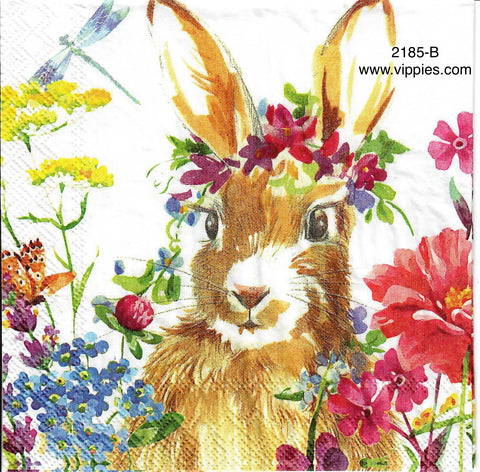 EAST-2185-B Sketch Floral Bunny Head Napkin for Decoupage