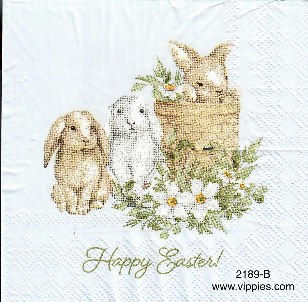 EAST-2189-B Happy Easter Bunnies Basket Napkin for Decoupage