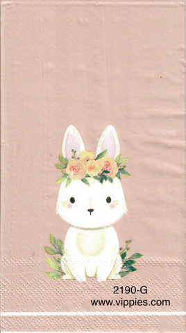 EAST-2190-G Cute Bunny Flowers on Head Guest Napkin for Decoupage