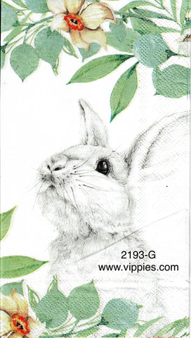 EAST-2193-G White Bunny Magnolias Guest Napkin for Decoupage