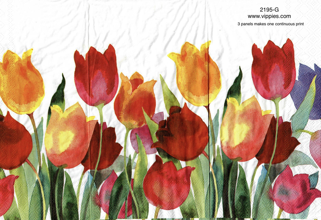 EAST-2195-G Yellow Red Tulips Row Guest Napkin for Decoupage