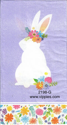 EAST-2198-G White Bunny on Purple Guest Napkin for Decoupage