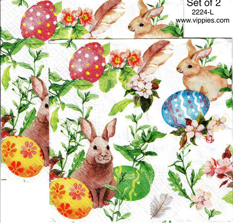 EAST-2224-L-S Set of 2 Bunny Eggs Mix Luncheon Napkins for Decoupage