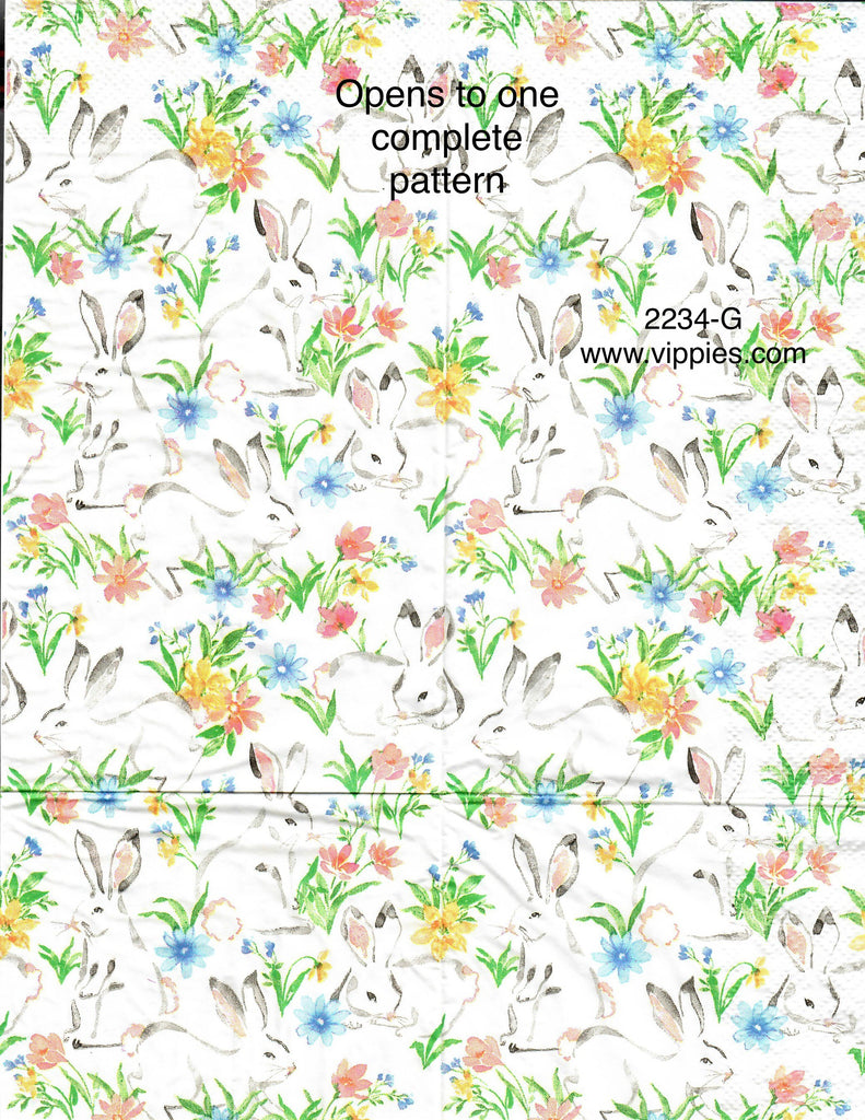 EAST-2234-G White Bunnies Bouquets Guest Napkin for Decoupage