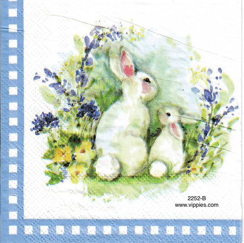 EAST-2252-B Bunnies Lilac Blue Border Napkin for Decoupage