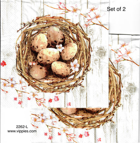 EAST-2262-L-S Set of 2 Nest of Brown Eggs Luncheon Napkins for Decoupage