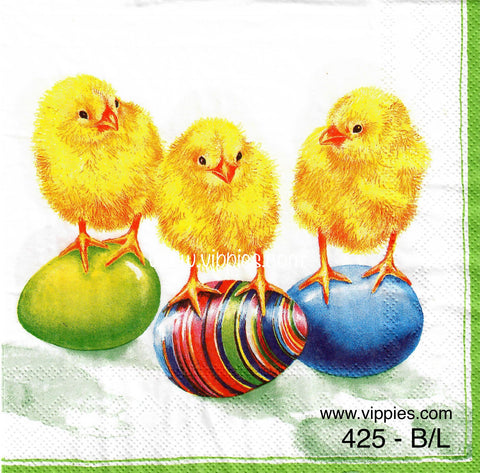 EAST-425 3 Chicks on Eggs Napkin for Decoupage