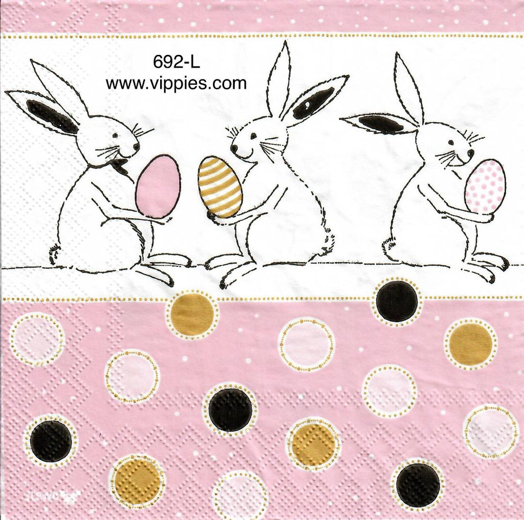 EAST-692 Bunnies Holding Eggs Dots Napkin for Decoupage