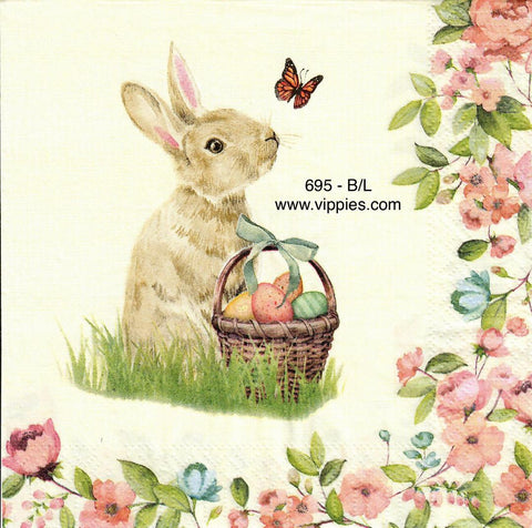 EAST-695 Bunny Basket Butterfly Napkin for Decoupage