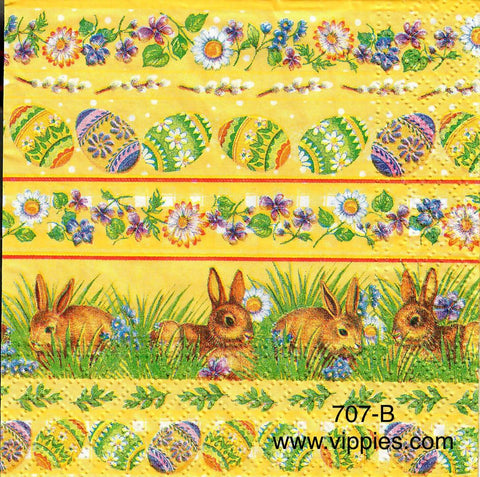 EAST-707 Easter Horizontal Designs on Yellow Napkin for Decoupage