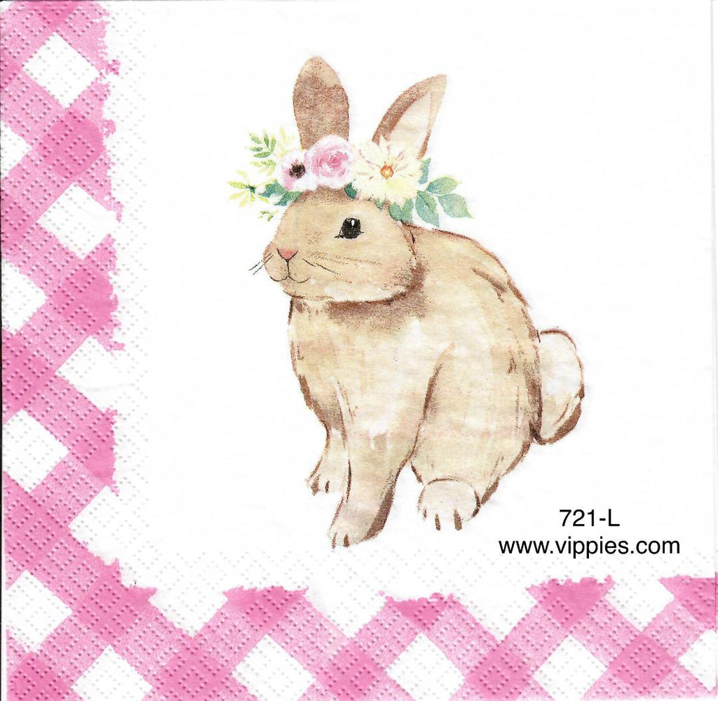 EAST-721 Bunny w Pink Checks Napkin for Decoupage