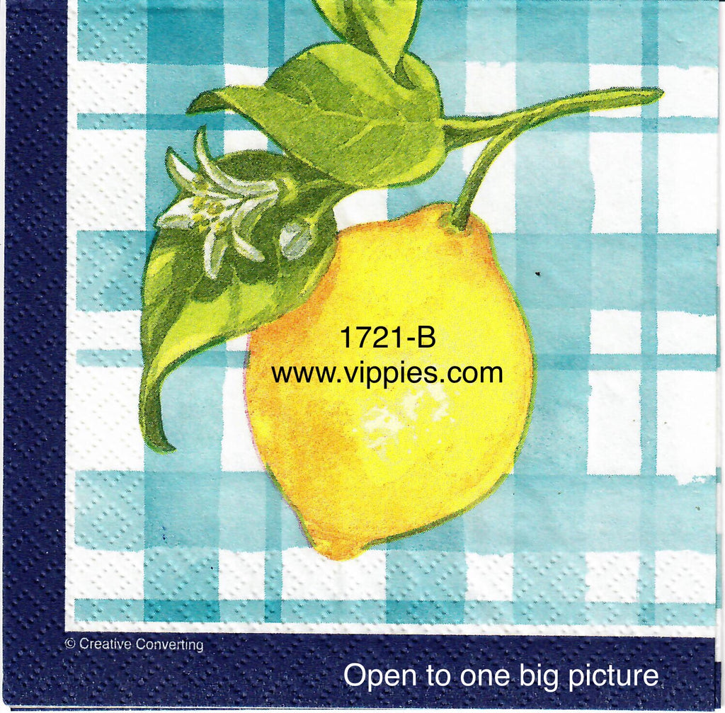 FD-1721 Lemons Blue Checks Dark Border Napkin for Decoupage