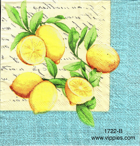 FD-1722 Lemons Light Blue Border Words Napkin for Decoupage